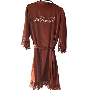 Rust Satin Lace Trim Robe